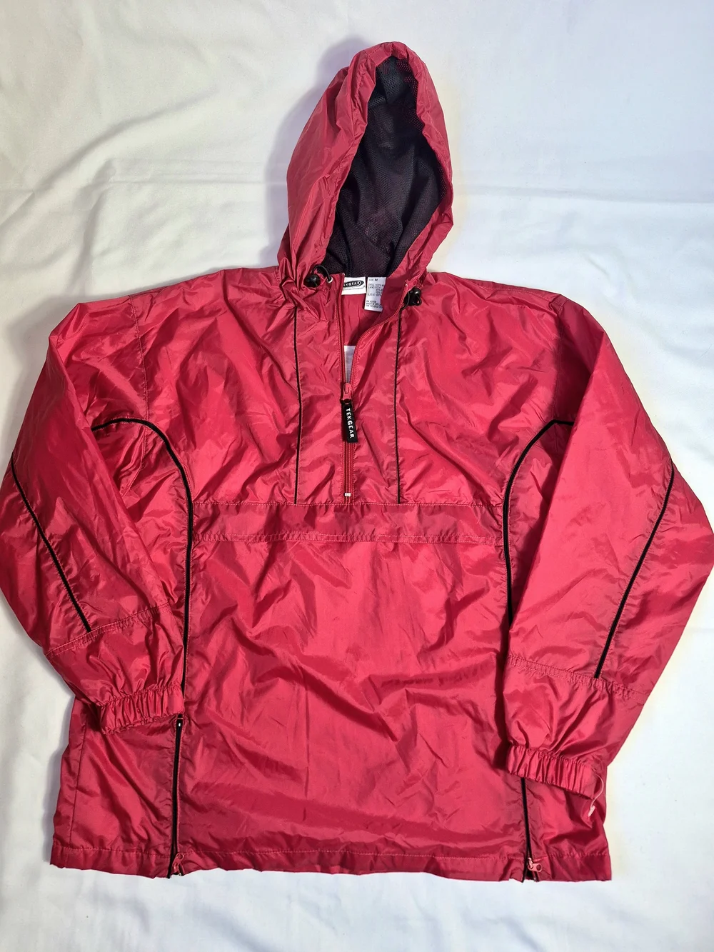Vintage Tek JEAR Anorak Windbreaker Nylon Sz M Lightweight Red hooded Half Zip